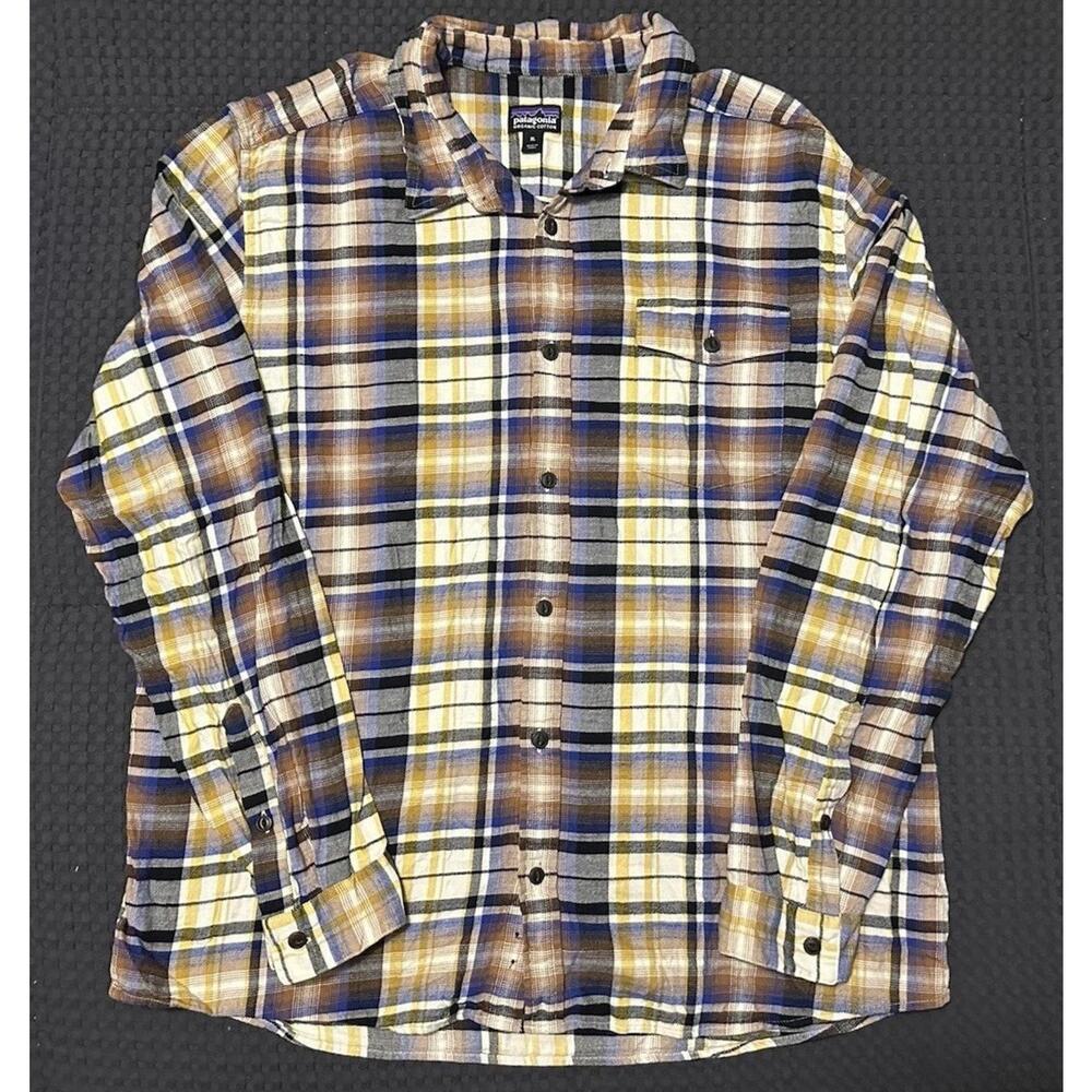 Patagonia Fjord Flannel Lightweight Plaid Button Up Organic Cotton Shirt Size XL